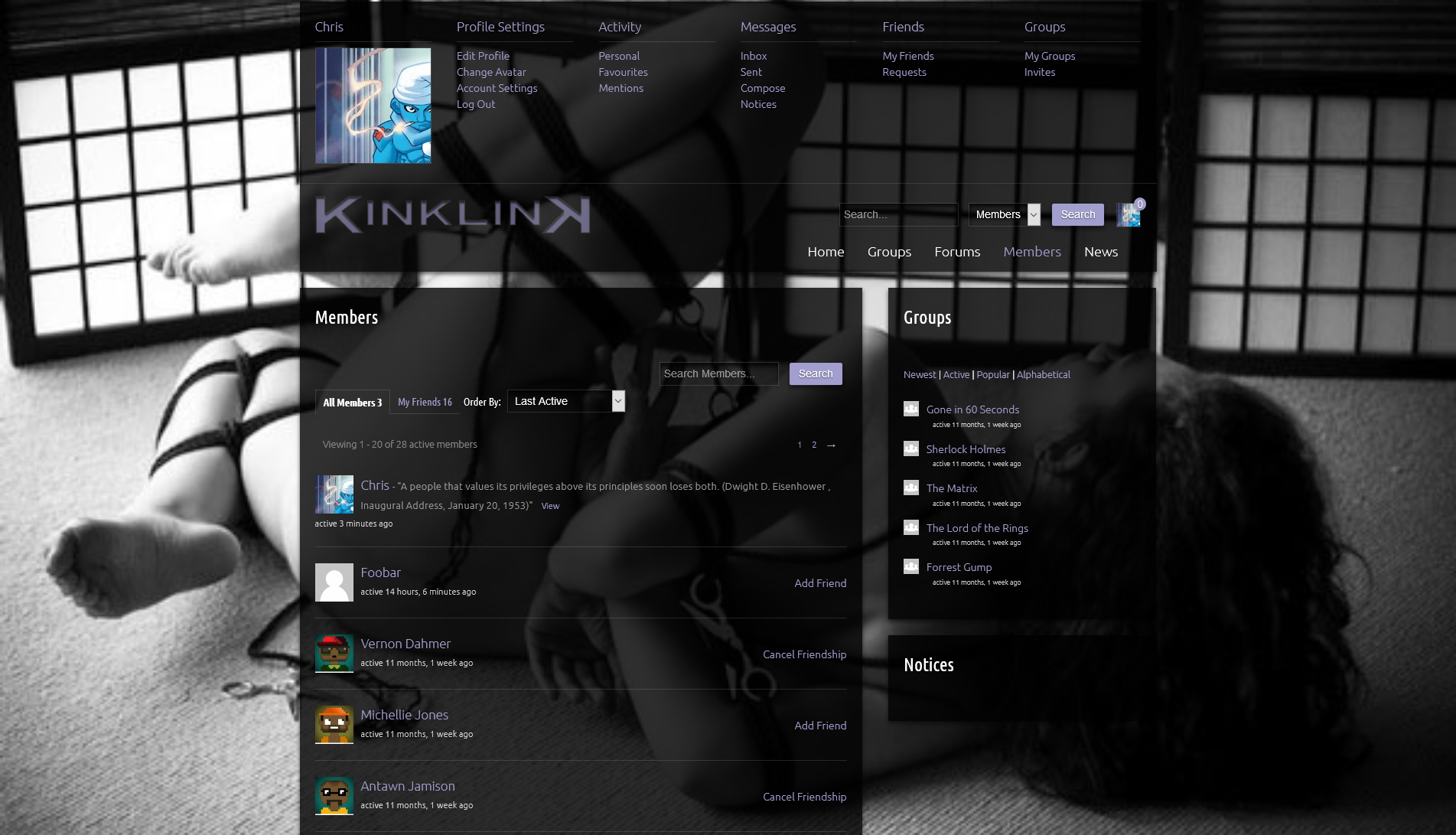 The main menu on desktop