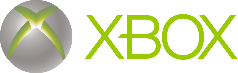 The Xbox logo, 2005-2010. The stylized X is a green glowing recess in a silver sphere