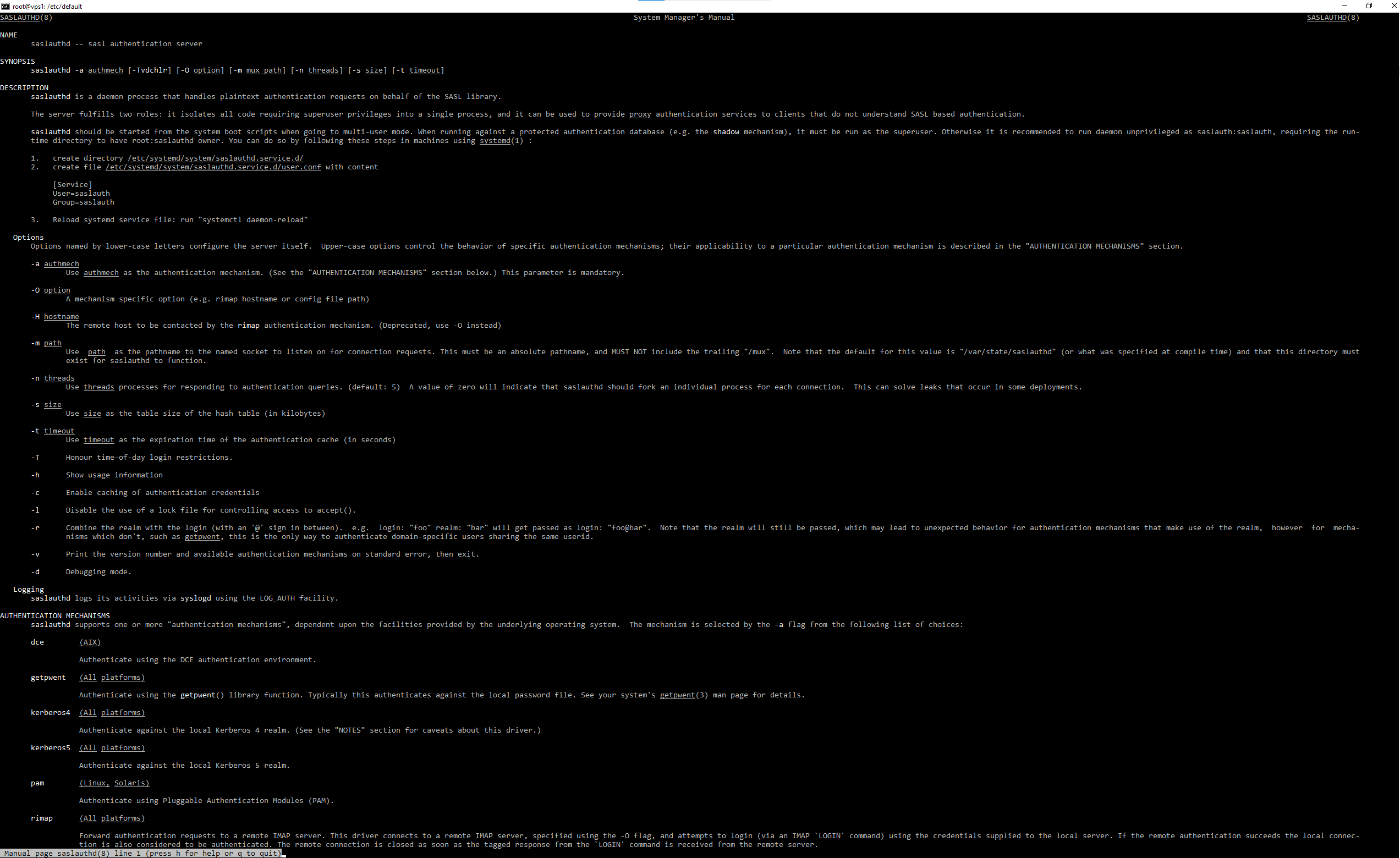 The manpage for saslauthd